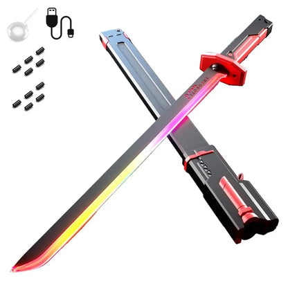 Colorful Streamer Glowing Sparkblade Sword Toy with Spark & Smoke Effects – Collectible Cosplay Katana Prop - RED