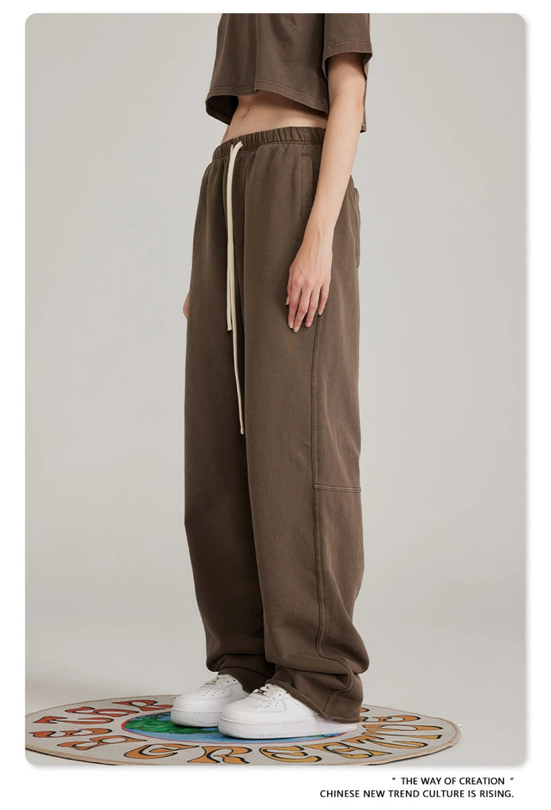 ZODF 2023 Spring Men 380gsm Washed Cotton Pants American Retro Unisex Loose Edge Oversized Straight Trousers Streetwears HY0537