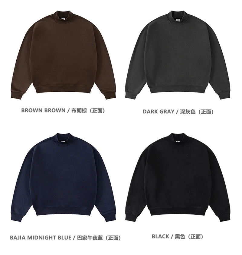 ZODF New Winter Man 345gsm Loose Fit Fleece Sweatshirt Unisex Cusual Boxy Warm Half Turtleneck Pullovers HY1181