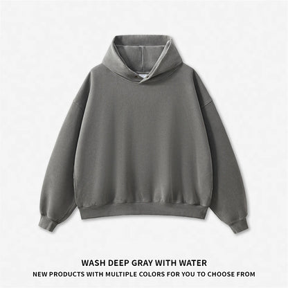 ZODF Vintage 350gsm Man Washed Boxy Fleece Hoodie Unisex Loose Ripped Warm Button Winter Hooded Pullovers Brand Clothing HY0053