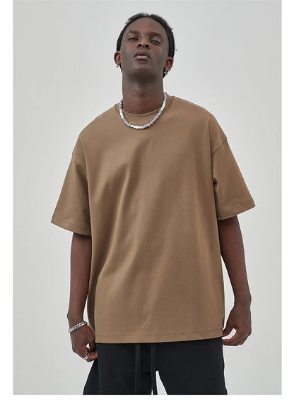 ZODF New 2025 Heavy Weight Summer Solid T Shirts For Men Unisex High Street Oversized 385gsm Cotton T-Shirt Streetwears HY0497