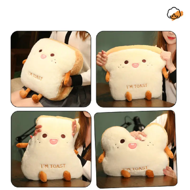 Plush Bread Pillow Kawaii Food Pig Rabbit Fox Toast Soft Doll Hand Warmer Home Decoration Cushion Kids Toys Birthday Gift