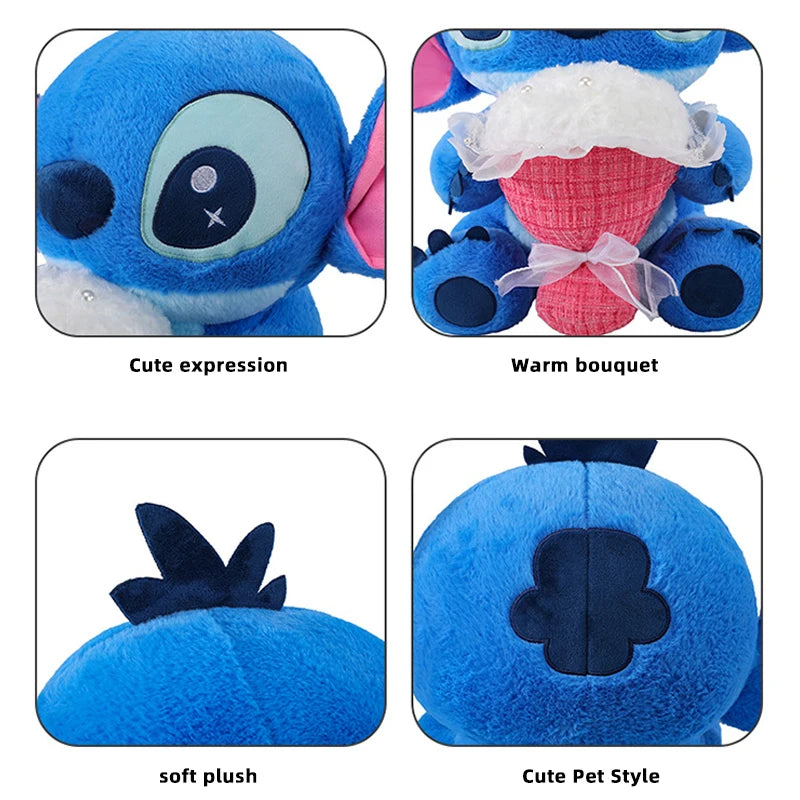 30/70CM Lilo and Stitch Disney Plush Toys Anime Cartoon Stuffed Xmas Rose Bouquet Angel Stich Doll Plushie Kids Birthday Gifts