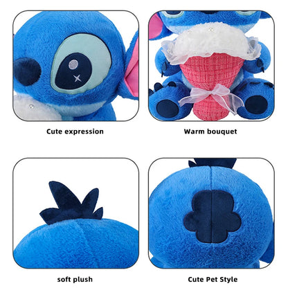 30/70CM Lilo and Stitch Disney Plush Toys Anime Cartoon Stuffed Xmas Rose Bouquet Angel Stich Doll Plushie Kids Birthday Gifts