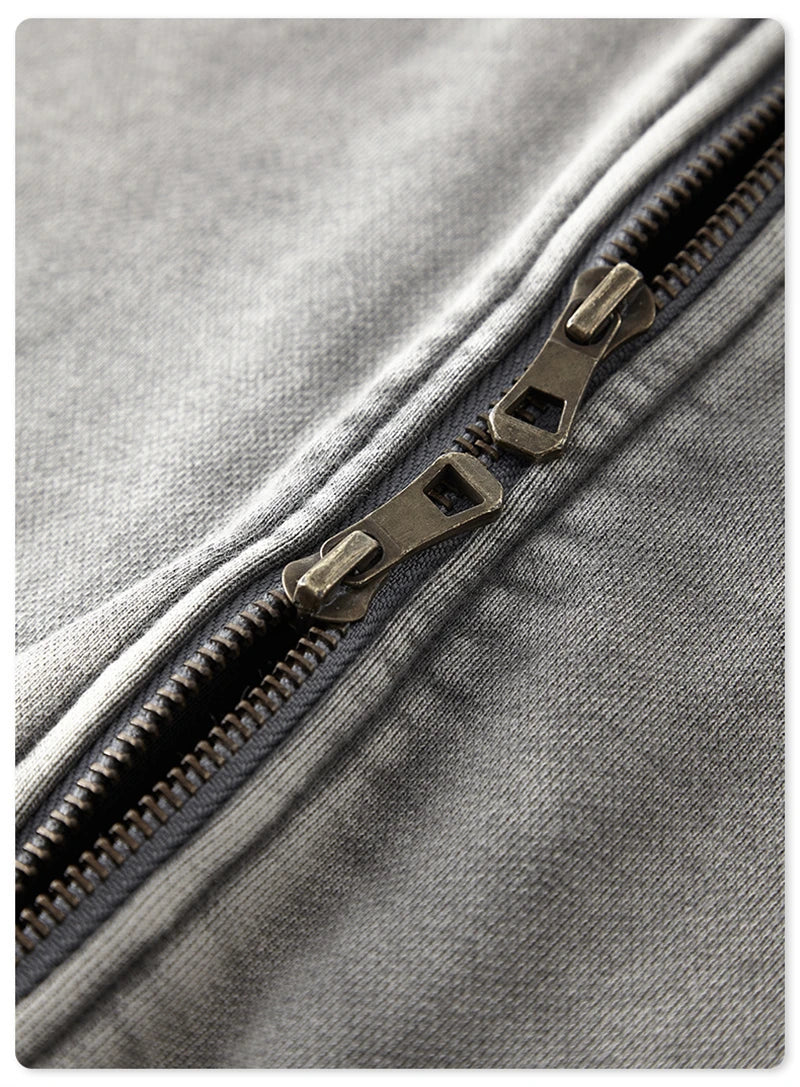 ZODF New Winter Washed Double Zipper Jackets For Men Unisex Loose Heavy Weight 450gsm Raglan Sleeve Cotton Coats HY0654