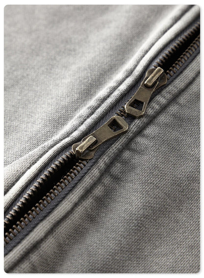 ZODF New Winter Washed Double Zipper Jackets For Men Unisex Loose Heavy Weight 450gsm Raglan Sleeve Cotton Coats HY0654