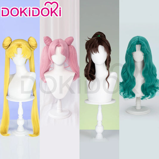 IN STOCK Chibii Usaa Tsukinoo Usagii Kinoo Makotoo Kaiouu Michiruu Wig Anime DokiDoki Cute Ponytail Hair Free Cap