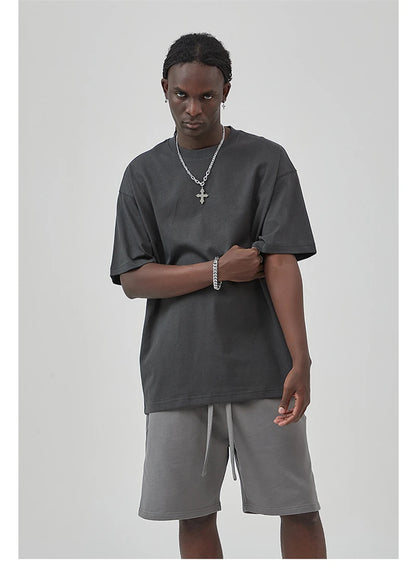 ZODF New Summer Men 100% Cotton Solid T Shirts Unisex High Street Heavy Weight 305gsm Oversized FG Noshrink T-Shirt Tops HY0165