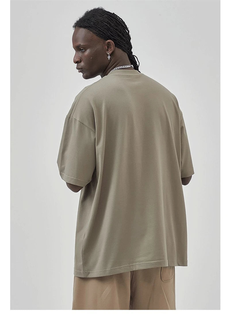 ZODF 2025 Spring Summer Men Solid 100% Cotton T-Shirts Unisex Women Loose 230gsm Noshrink Basic T Shirt Brand Tops HY0151