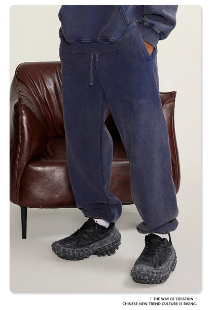 ZODF Winter Men Washed Thick Fleece 400gsm Loose Fit Joggers Sweatpants Streetwear HY0668