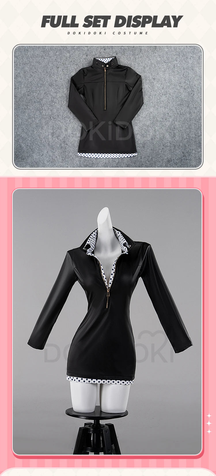 Nicoo Robinn Cosplay Costume Anime Cosplay DokiDoki-N Miss Allsundayy Women Sexy Blue Dots Black Dress Nicoo Robinn Cosplay