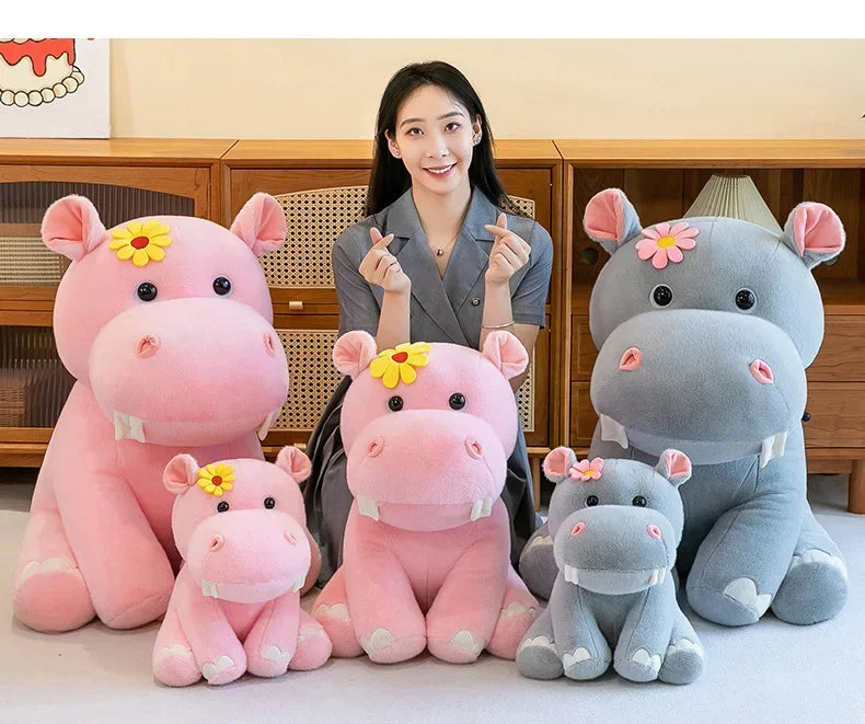 New 55cm Large Size Hippo Plush Toy Fluffty Kawaii Plushie Doll Simulation Hippo Doll Anime Cute Stuffed Animals Soft Plush Gift