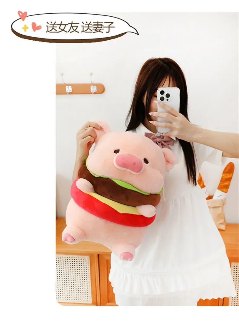 New 50cm Hamburger Pig Plush Toy Fluffty Kawaii Plushie Doll Simulation Pig Doll Anime Cute Stuffed Animals Soft Plush Gift