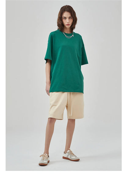 ZODF New Summer Men 275gsm Cotton T Shirts Unisex Women High Street Oversized FG Noshrink Solid T-Shirt Streetwears HY0152