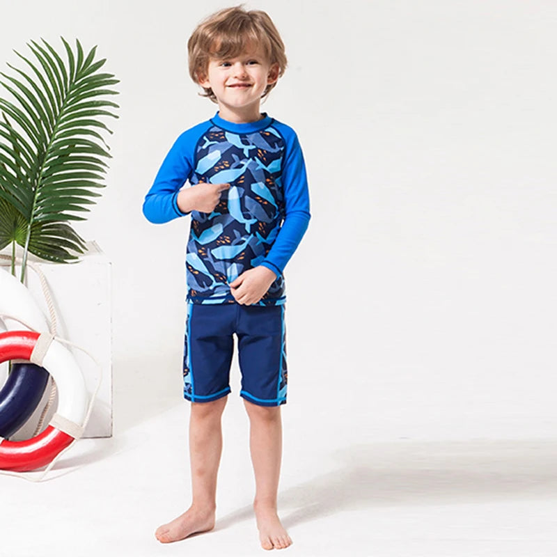 2025 Boys Girls Swimwear 3 to 4 5 6 7 8 9 10 11 12 Years Toddler Summer Cute Swimsuit Long Sleeve Kids 2piece Set Surf Beachwear