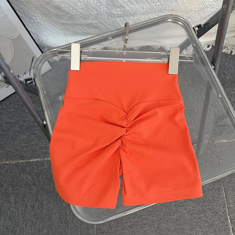 Women Sports High Waist Yoga Legging Shorts Squat Proof Quick Dry Fitness Workout Gym Cycling Tight - Orange / S