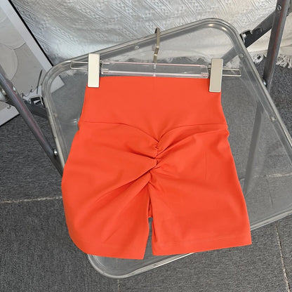 Women Sports High Waist Yoga Legging Shorts Squat Proof Quick Dry Fitness Workout Gym Cycling Tight - Orange / S