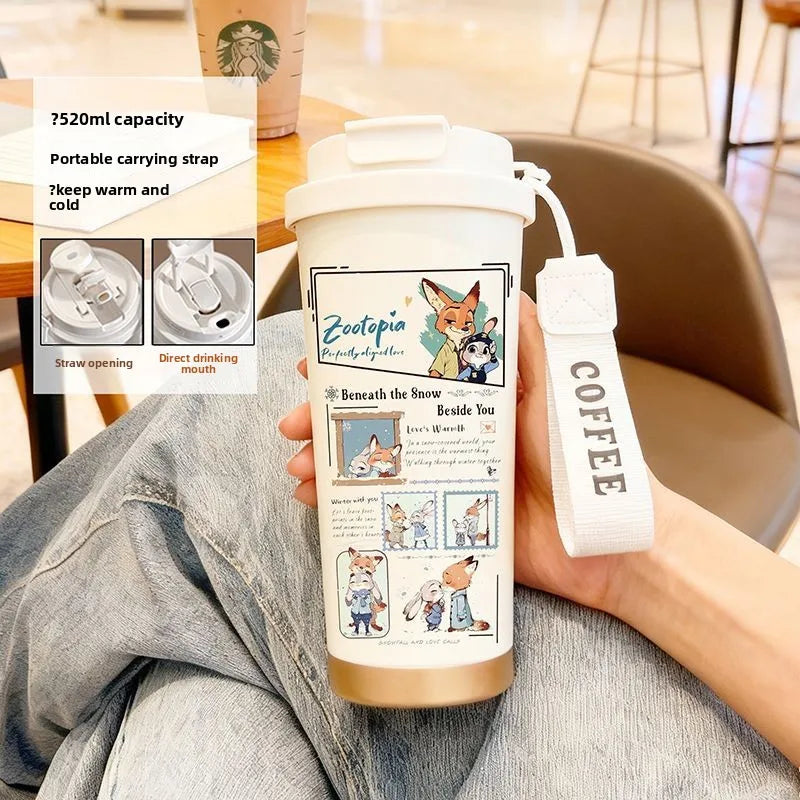 Disney Zootopia Coffee Mug Judy Nick 520ML 304 Stainless Insulated Cup Cartoon Thermos Cup Kids Student Water Cup Holiday Gift