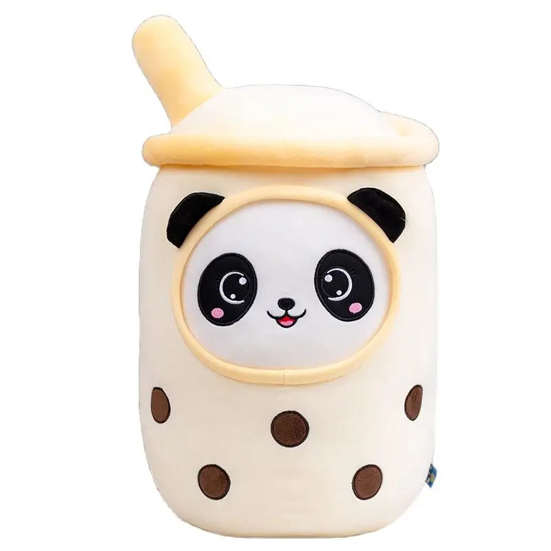 Cartoon Animals Shape Boba Stuffed Panda Polar Bear Shark Bubble Tea Plush Doll Hug Throw Pillow for Kids Round Ball Soft Drink