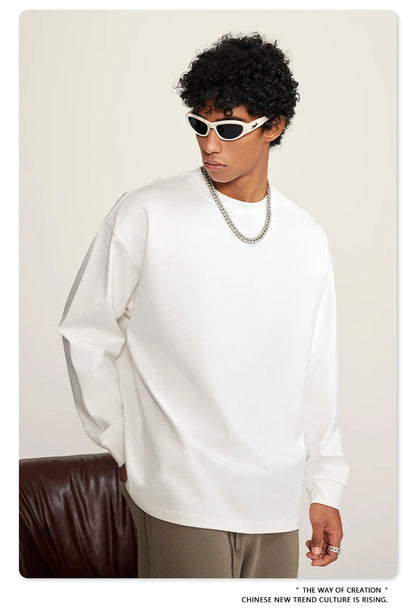 ZODF Autumn Winter 425gsm Long Sleeve T-Shirt American Retro Unisex Loose Heavyweight Basic Cotton T Shirts TEE HY0676