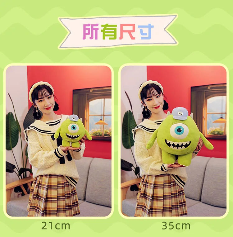 40/60CM Big Size Mike Wazowski Disney Anime Plush Stuffed Doll Kawaii Room Decoration Plushies Pillow Ornaments Holiday Gifts