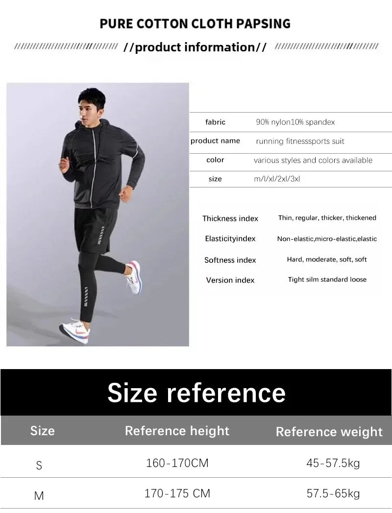 Men’s Fitness Running Set Tight-Fit Quick-Dry Sportswear for Autumn Night Runs Training and Cycling Gear