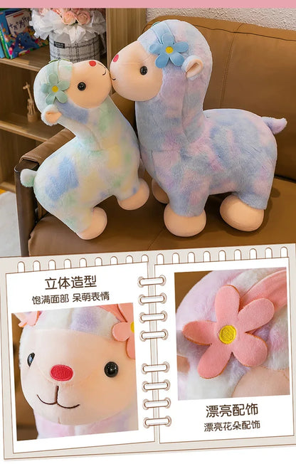 35-45cm Kawaii Fantastic Rainbow Colorful Plush Alpaca Stuffed Animals Doll Decoration Birthday Gifts Soft Pillow Children Gift