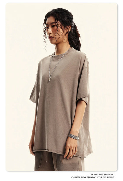 ZODF Retro 2024 Summer Men Washed Cotton T-Shirts  Unisex Women 310gsm Distressed Hem Loose Edge T Shirt Brand Tees HY0808