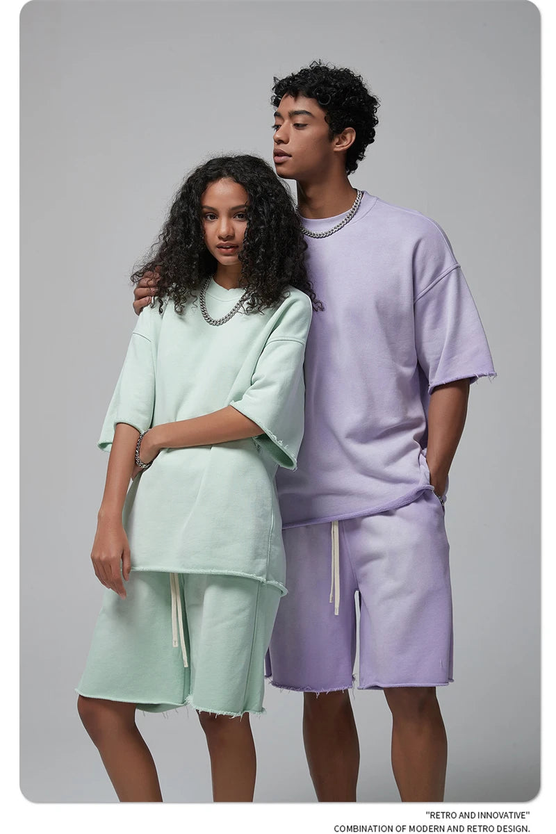 ZODF Spring Summer Men Washed Spray Dyeing T Shirts Unisex Heavy Weight Plush Distressed 360gsm T-Shirt Brand Tops HY0780