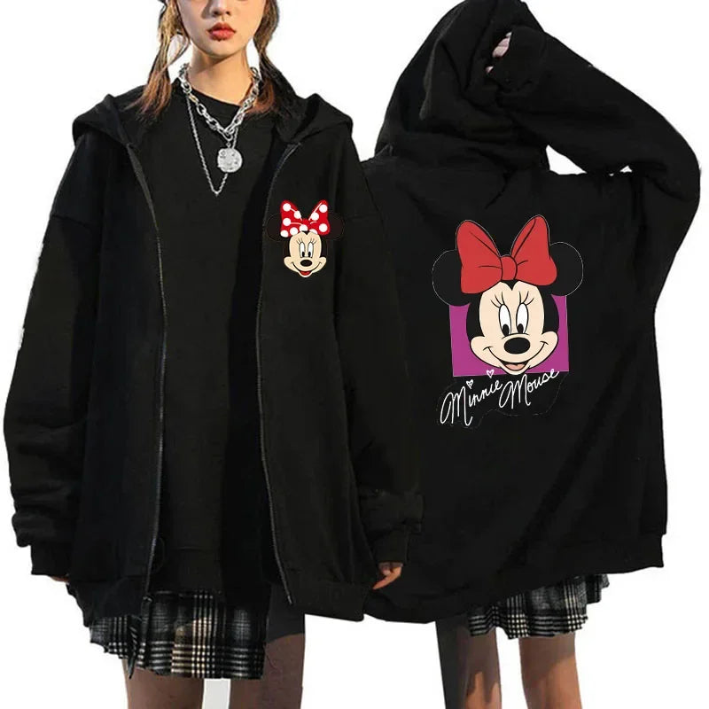 2025 Designer Clothing Women's Luxury Graphic Hoodies Mickey Mouse Print Long Sleeve Zip-Up Fashion Luxury Brand Disney Clothing