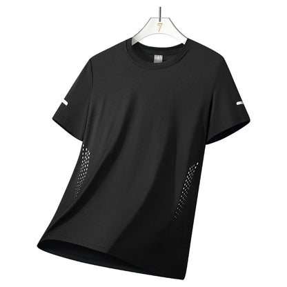 Chrlck Men’s Quick Drying Breathable Running T-Shirt Soft Elastic Outdoor Sports Shirt Summer - Black1 / 5XL(90-100kg)