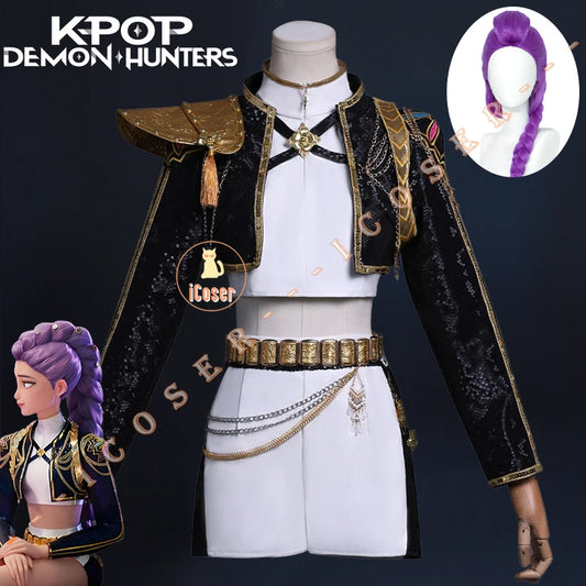 KPop Demon Hunters Rumi Cosplay Costume Black Gold Stage Costume Uniform Huntrix Golden Outfit Halloween Party for Women Girls