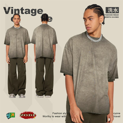 ZODF Fashion 2024 250gsm Washed Distressed T-Shirts For Men Unisex Women Retro Cotton Relax Fit T Shirt Brand Tees HY0838