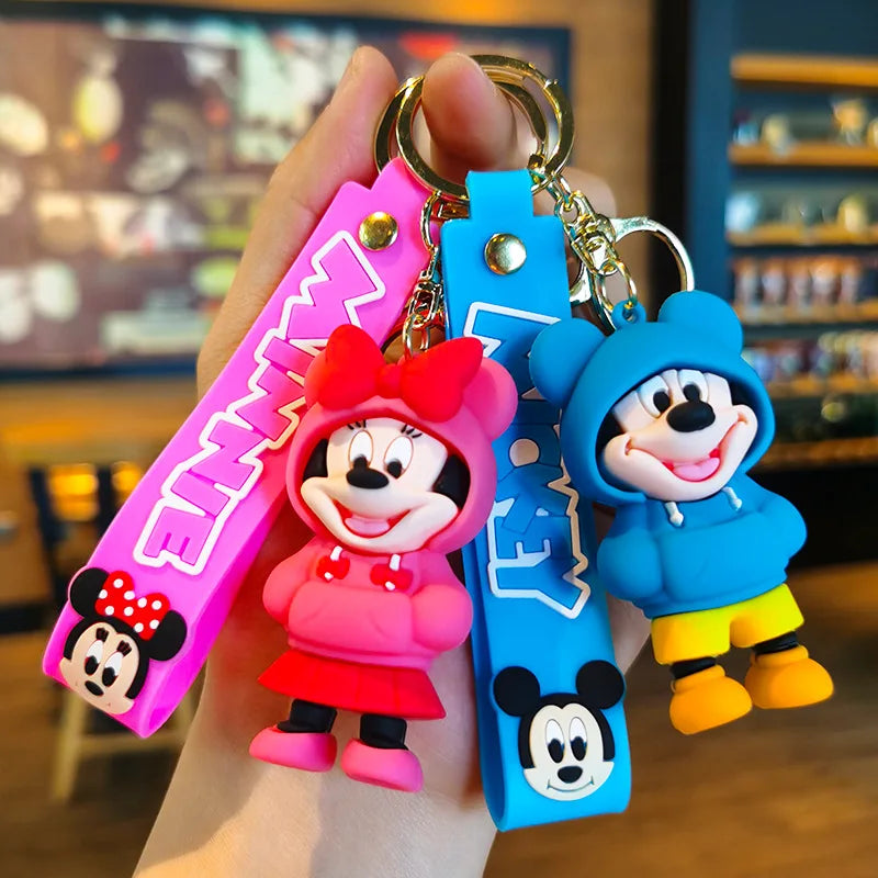Anime Cartoon Disney Keychain Mickey Mouse Stitch Figure Minnie Donald Duck Piglet Key Chain Model Kids Toys Children Gift