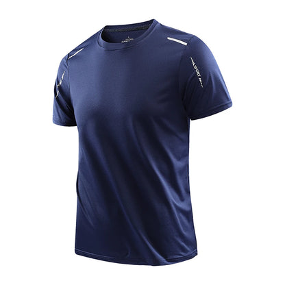 Chrlck Men’s Quick Drying Breathable Running T-Shirt Soft Elastic Outdoor Sports Shirt Summer - Navy / 5XL(90-100kg)