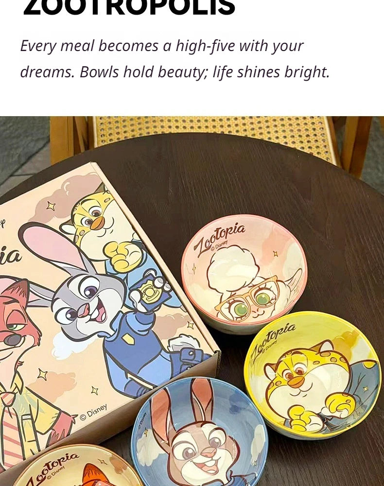 New Zootopia Disney Judith Nick 4 Cute Cartoon Ceramic Rice Bowl Home Festival Gift High Beauty Tableware