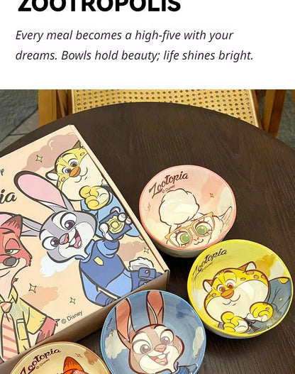 New Zootopia Disney Judith Nick 4 Cute Cartoon Ceramic Rice Bowl Home Festival Gift High Beauty Tableware