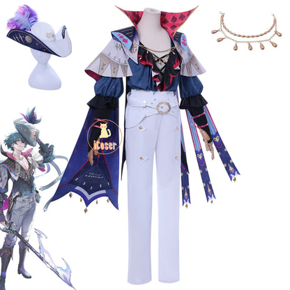 Wuthering Waves Brant Cosplay Costume Wig Uniform Hat Necklace Troupe of Fools Rinascita Carnival Halloween Party for Women Men