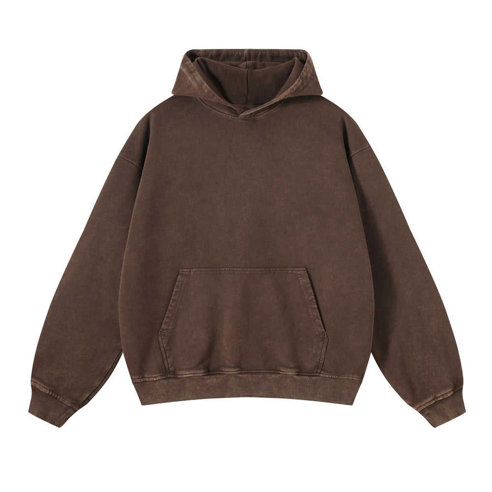 ZODF Autumn Winter Men 420gsm Heavyweight Washed Cotton Hoodie Streetwear Sweatshirt HY0307 - Coffee / XXL / China
