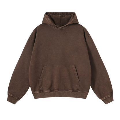 ZODF Autumn Winter Men 420gsm Heavyweight Washed Cotton Hoodie Streetwear Sweatshirt HY0307 - Coffee / XXL / China