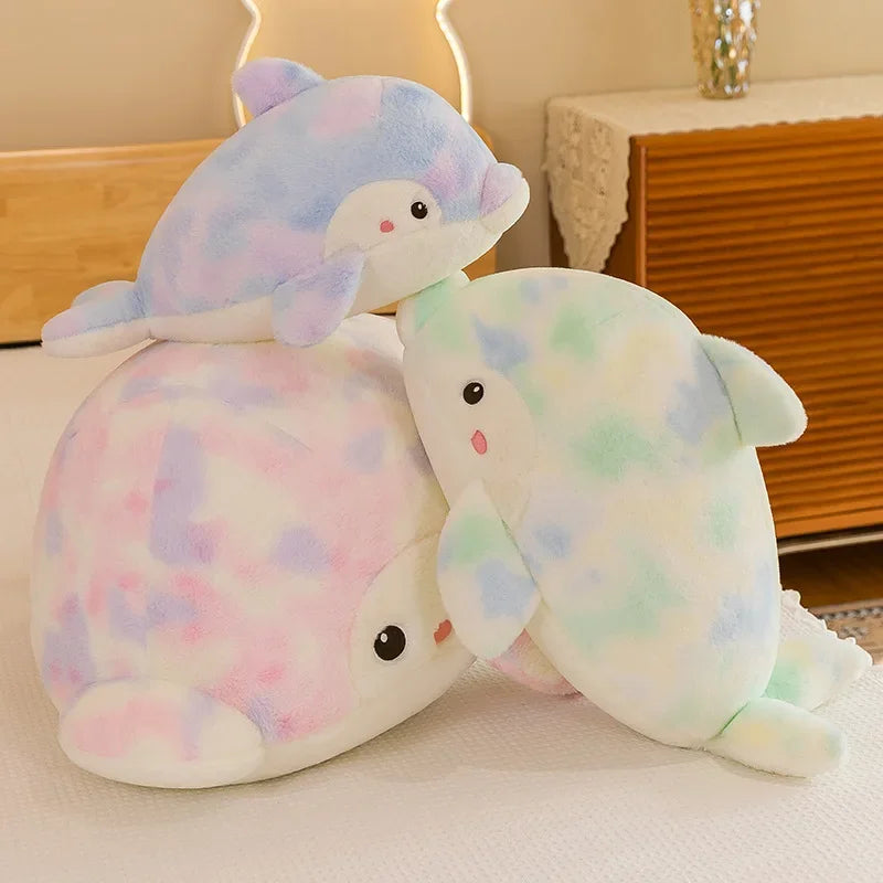 50-80cm Kawaii Fantastic Rainbow Colorful Plush Dolphin Stuffed Animals Doll Decoration Birthday Gifts Soft Pillow Children Gift