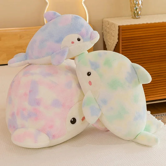 50-80cm Kawaii Fantastic Rainbow Colorful Plush Dolphin Stuffed Animals Doll Decoration Birthday Gifts Soft Pillow Children Gift
