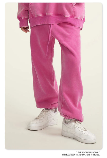 ZODF Winter Men Washed Thick Fleece 400gsm Loose Fit Joggers Sweatpants Streetwear HY0668