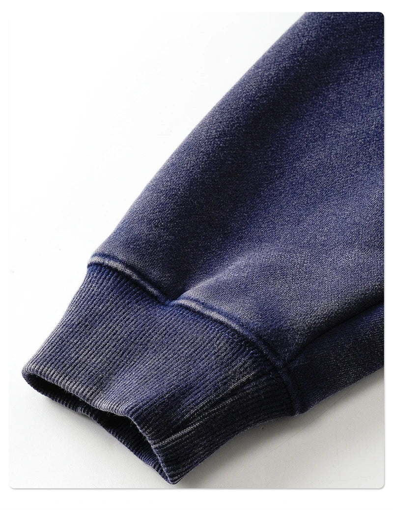 ZODF Vintage Man's Batik Washed Fleece Zipper Hoodie Unisex Winter Warm Distressed Hooded Coat Pullovers Brand Clothing HY1146