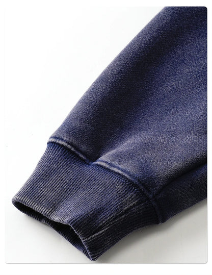 ZODF Vintage Man's Batik Washed Fleece Zipper Hoodie Unisex Winter Warm Distressed Hooded Coat Pullovers Brand Clothing HY1146