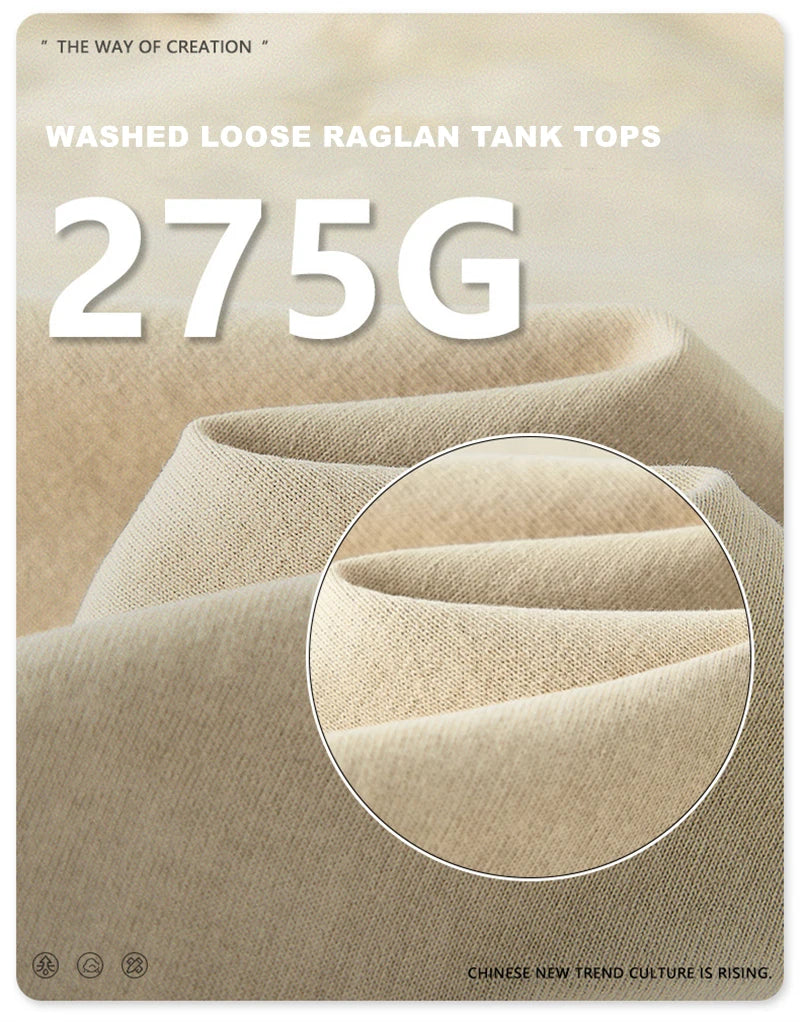 ZODF American Retro Men Washed Solid Tank Tops Women Unisex Loose Edge 275gsm Cotton Sleeveless Tees Brand Streetwears HY0503