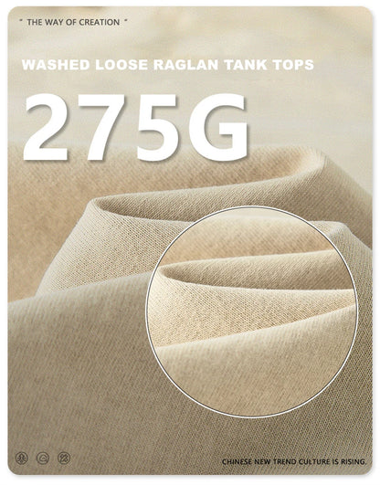 ZODF American Retro Men Washed Solid Tank Tops Women Unisex Loose Edge 275gsm Cotton Sleeveless Tees Brand Streetwears HY0503