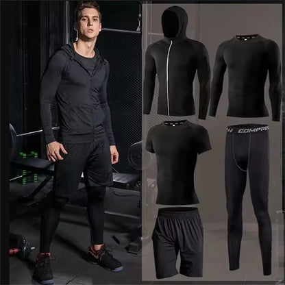 Men Sportswear Compression Quick Dry Running Sets Joggers Training Gym Fitness Tracksuits - Gold / XL