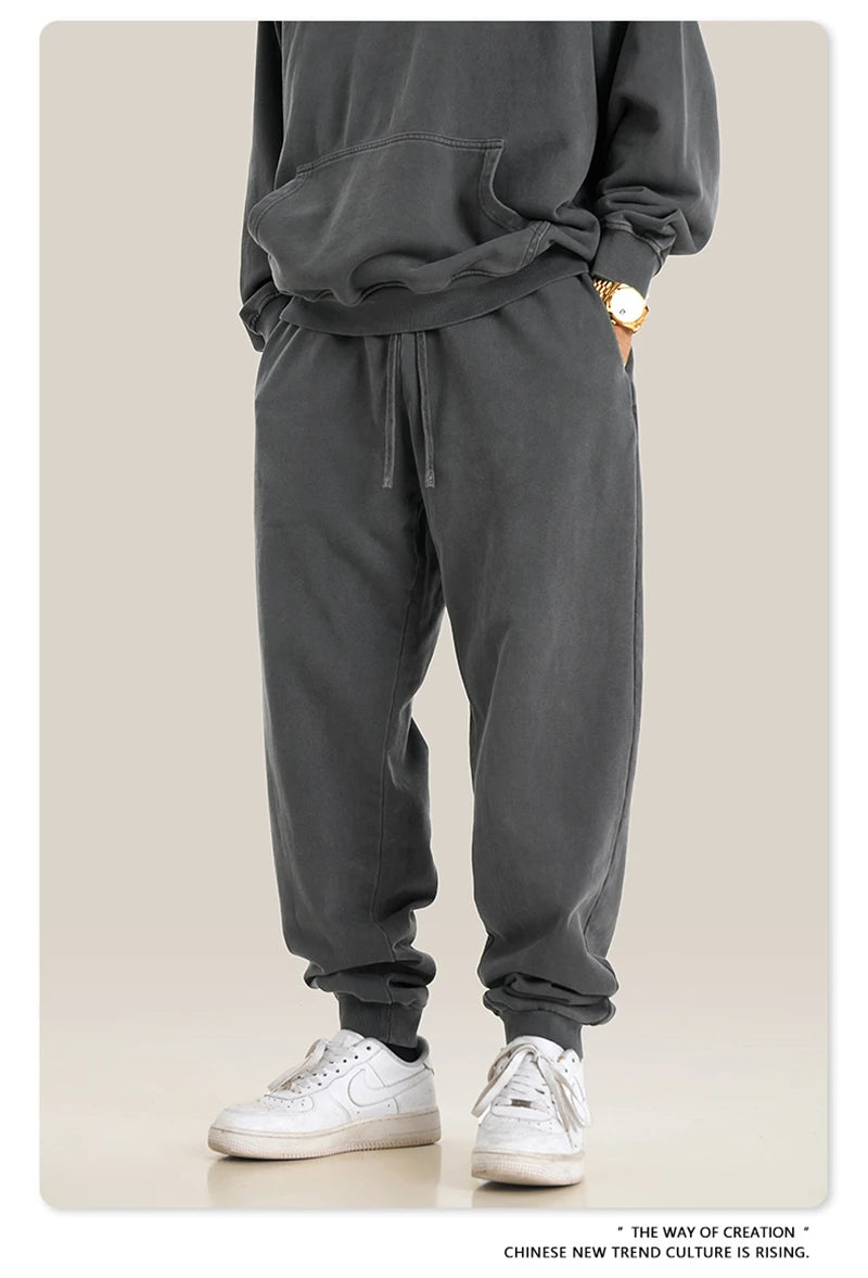 ZODF Retro Men Washed 380gsm 100% Cotton Sweatpant Unisex Loose Sport Solid Joggers Pants For Spring Autumn  HY0901
