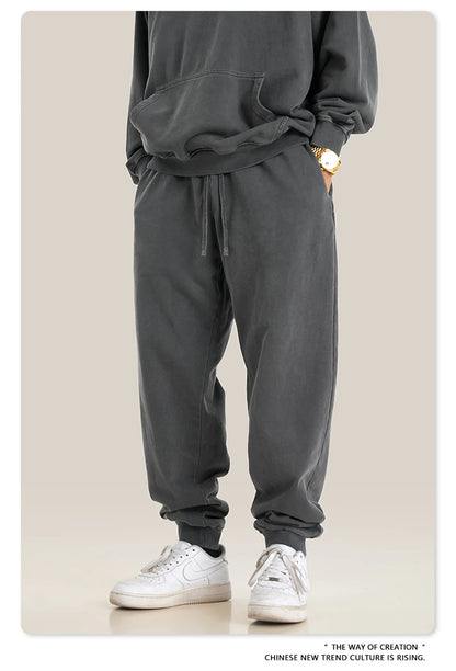 ZODF Retro Men Washed 380gsm 100% Cotton Sweatpant Unisex Loose Sport Solid Joggers Pants For Spring Autumn  HY0901